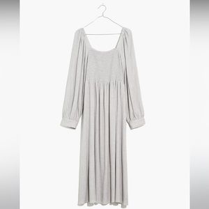 Lucie Long-Sleeve Smocked Midi Dress in Wool Gauze